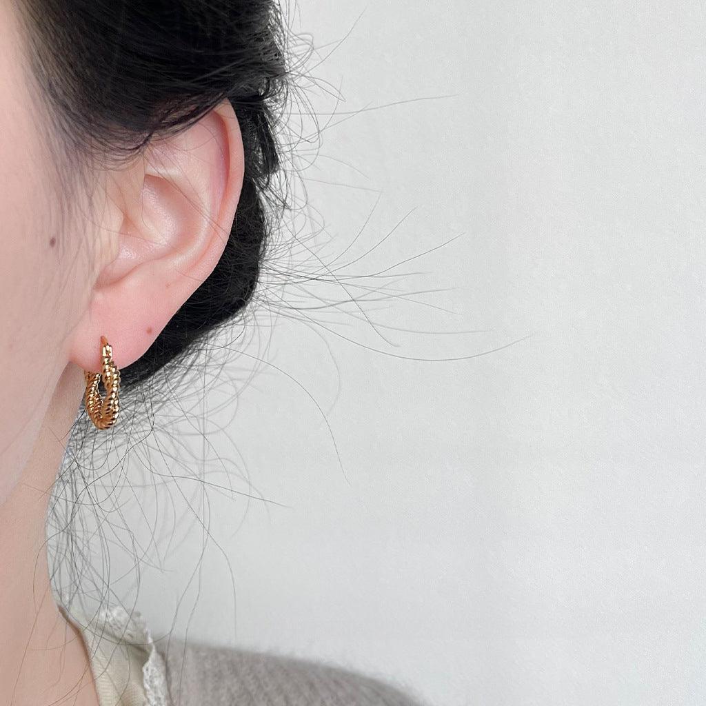 A廠-輕奢風高級感時尚通勤簡約百搭鍍14K麻花幾何圓形耳扣氣質耳飾女「3629-3630」24.03-2