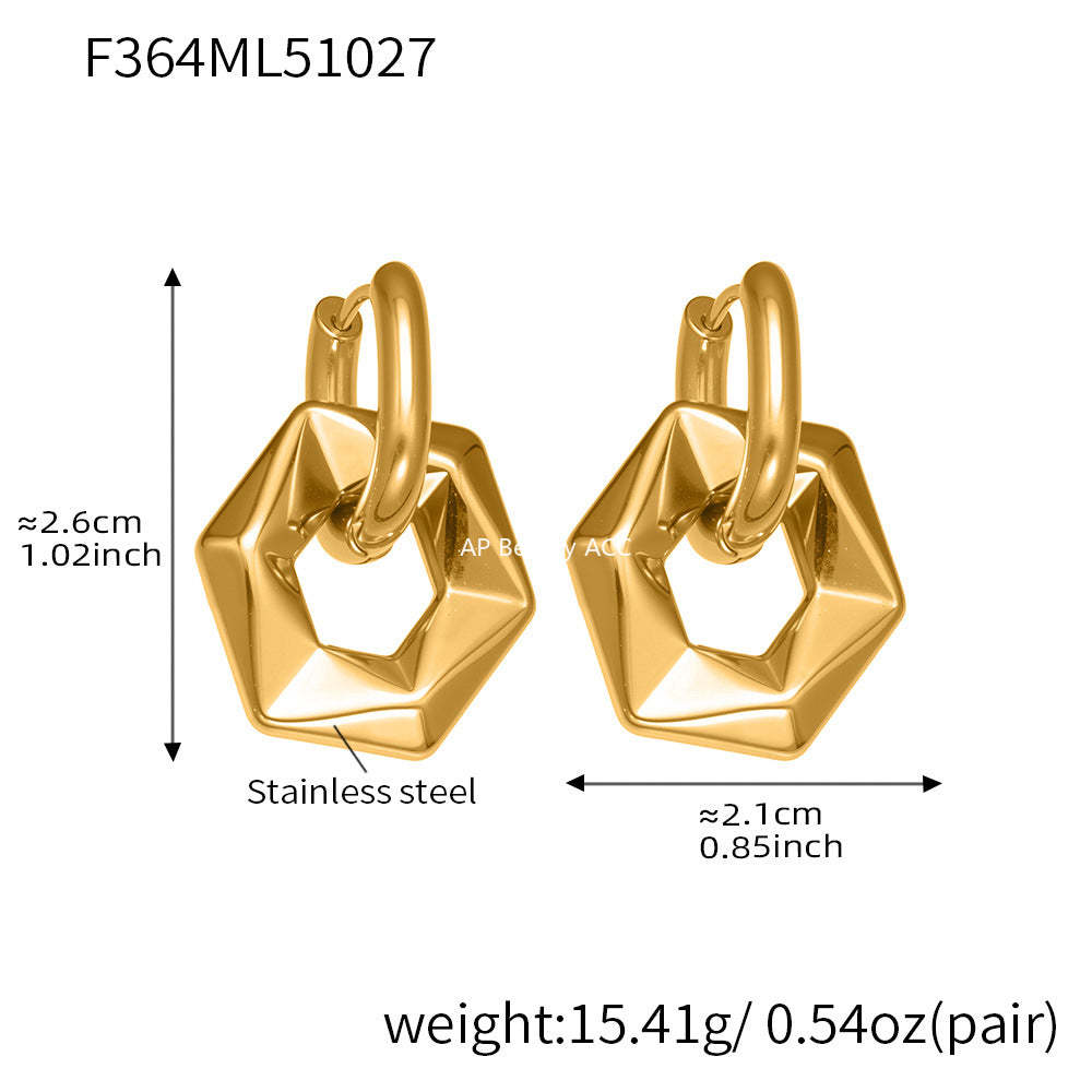 B廠-不鏽鋼幾何異形橢圓吊墜耳環INS歐美風簡約氣質耳飾鍍18k金「F364」25.10-5