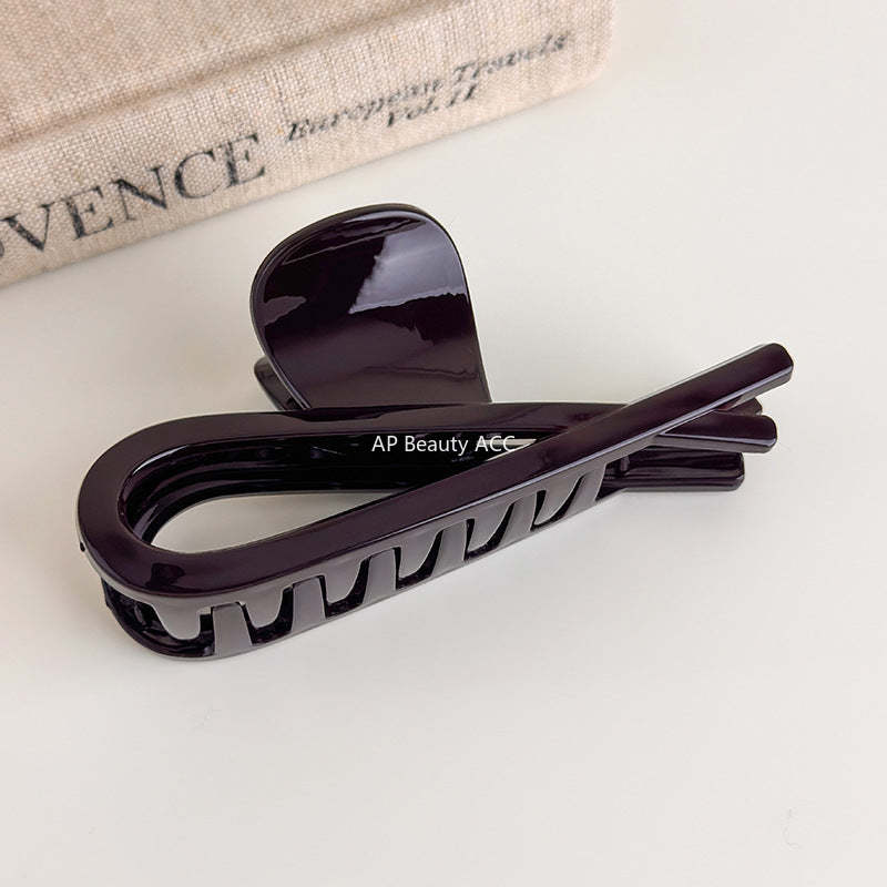 E廠-巧克力棕色蝴蝶結抓夾女2025新款高級感後腦勺髮夾盤髮鯊魚夾髮飾「27614」25.10-5