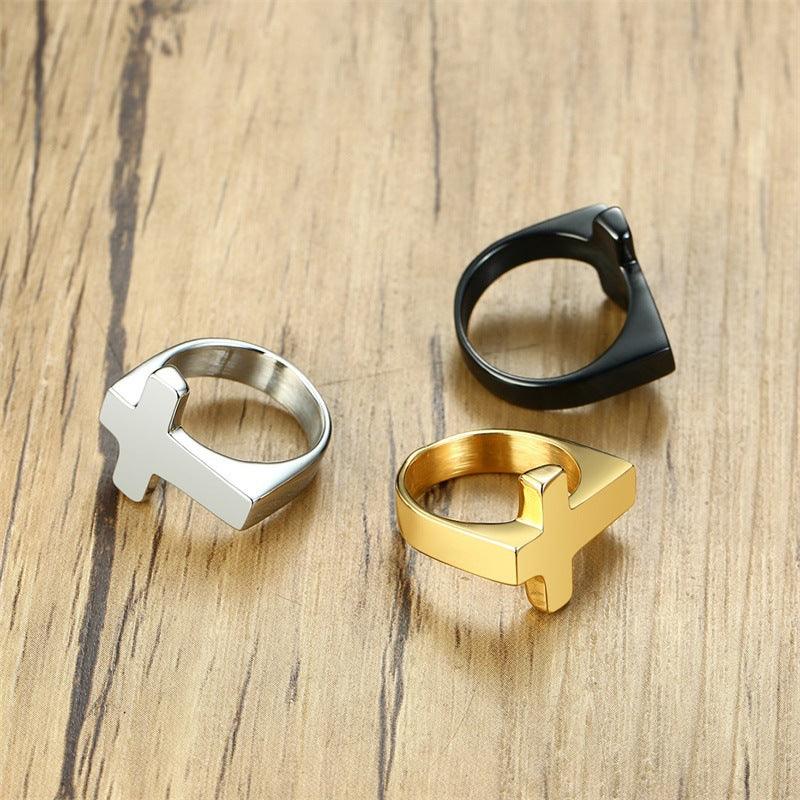 G廠-鈦鋼流行飾品十字架鑄造戒指男士金色黑色歐美風戒指批發「RC-433」25.04-2