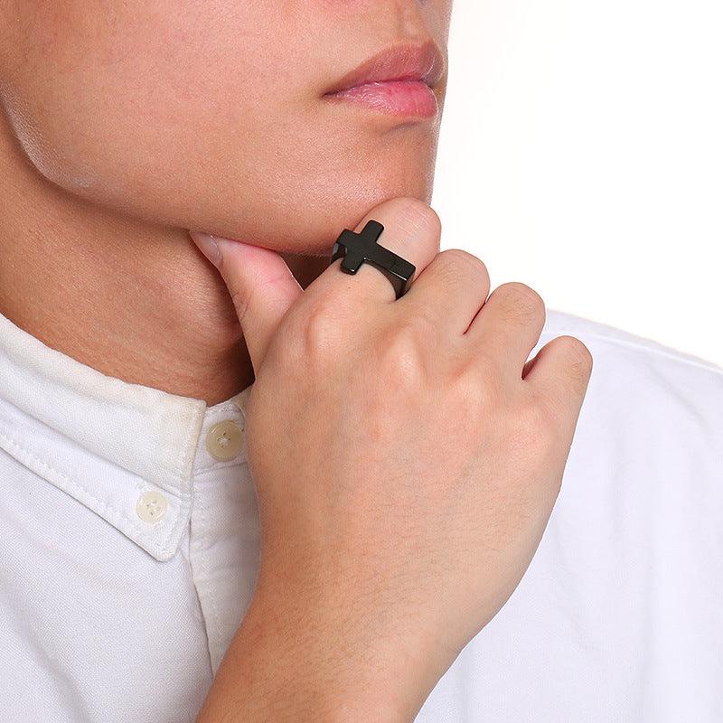G廠-鈦鋼流行飾品十字架鑄造戒指男士金色黑色歐美風戒指批發「RC-433」25.04-2