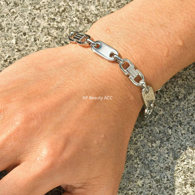 G廠-不鏽鋼扁節鏈小眾百搭簡約大氣男潮流手工鏈手鍊鋼色「BR-2705」25.10-5