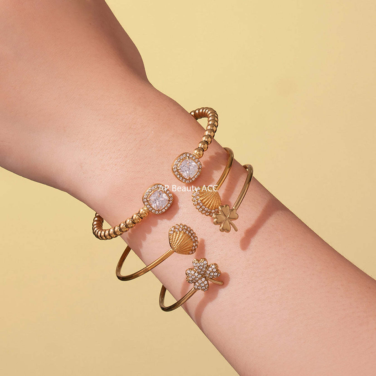 B廠-超閃5A鋯石鋼珠開口彈力繩手鐲不鏽鋼材質鍍18k真金不掉色「Z503-Z504-Z505」25.10-5