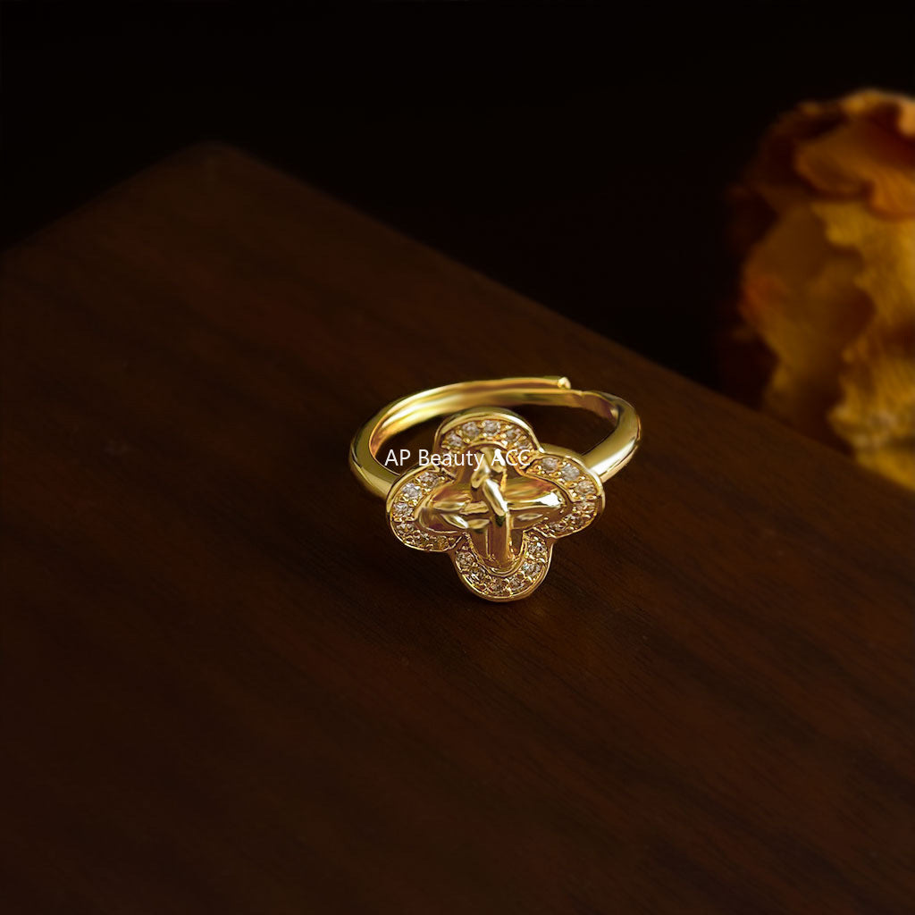 A廠-厚鍍18K真金保色微鑲鋯石開口可調幾何時尚高級感戒指新款「6904」25.10-2