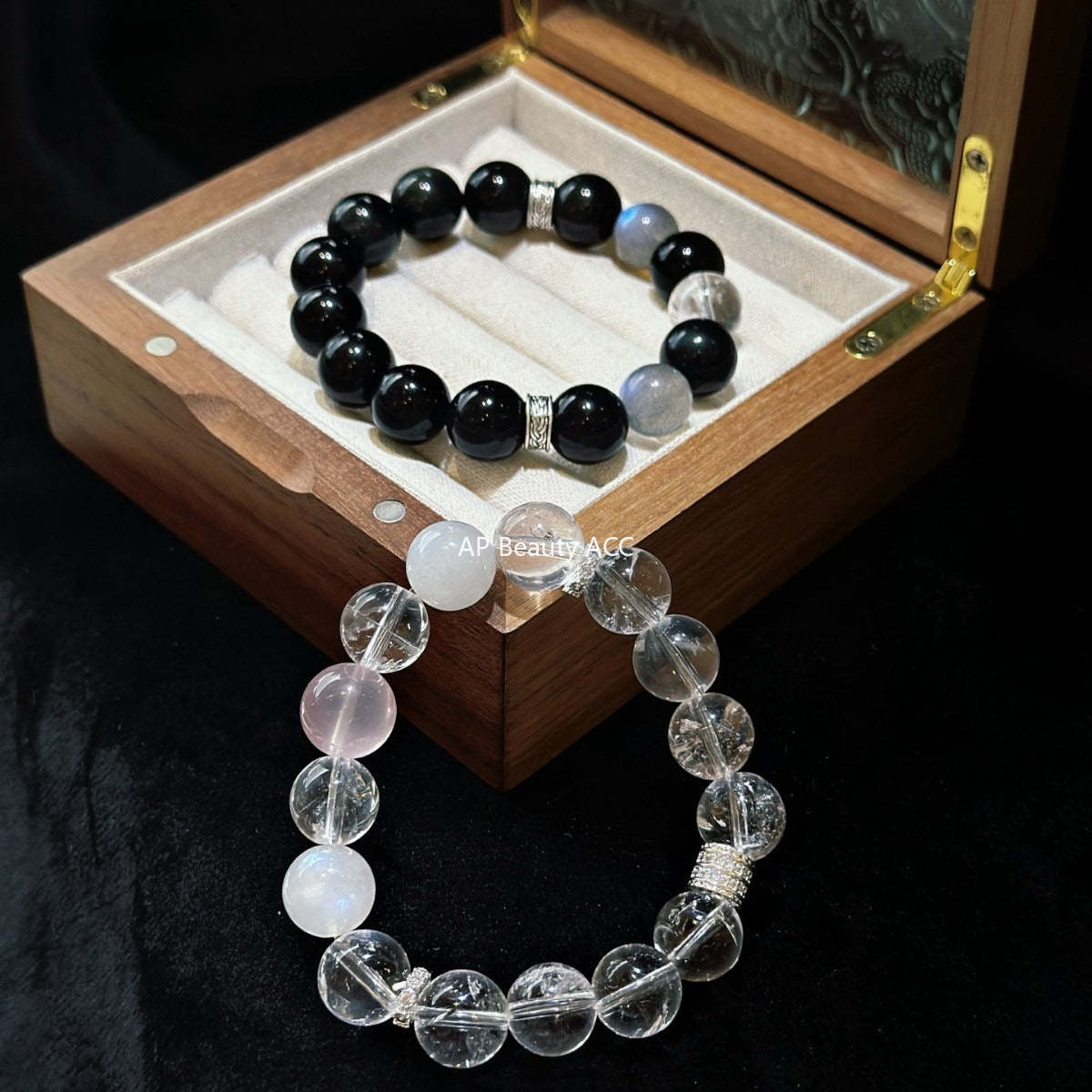 AS廠-新中式手鍊黑曜石灰月光白阿塞藍月光手鍊原創情侶款禮物手鍊「l2841」25.10-4