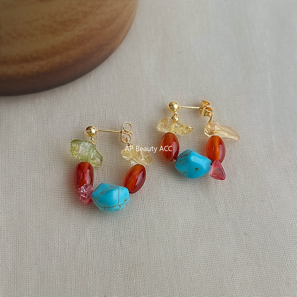 A廠-天然石紅瑪瑙手工藝設計感手工耳環民族風新款耳飾工廠飾品批發「S17」25.10-3