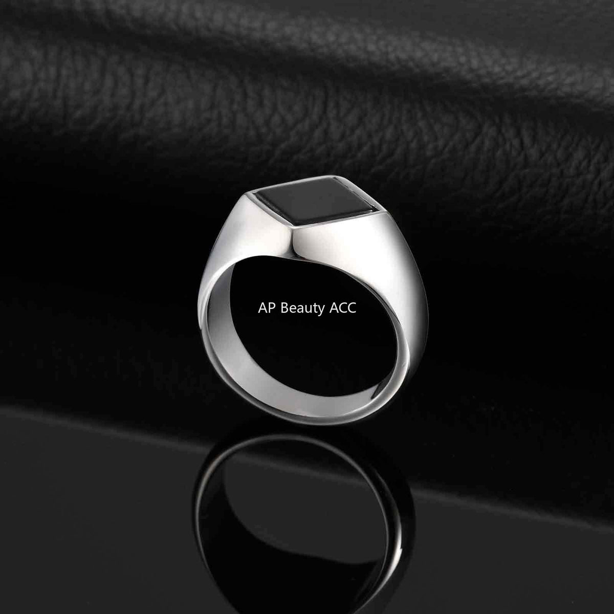 G廠-不鏽鋼男士個性街頭鬆弛菱形綠松石黑瑪瑙度假穿搭戒指鋼色「RC-967」25.10-5