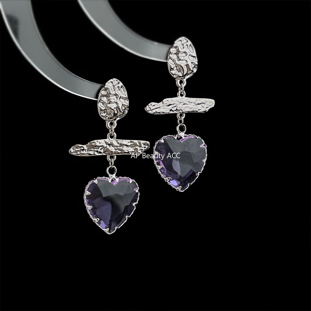 A廠-實物很美~清透高級感玻璃愛心水晶淡紫色氣質新款耳飾「6891」25.10-2