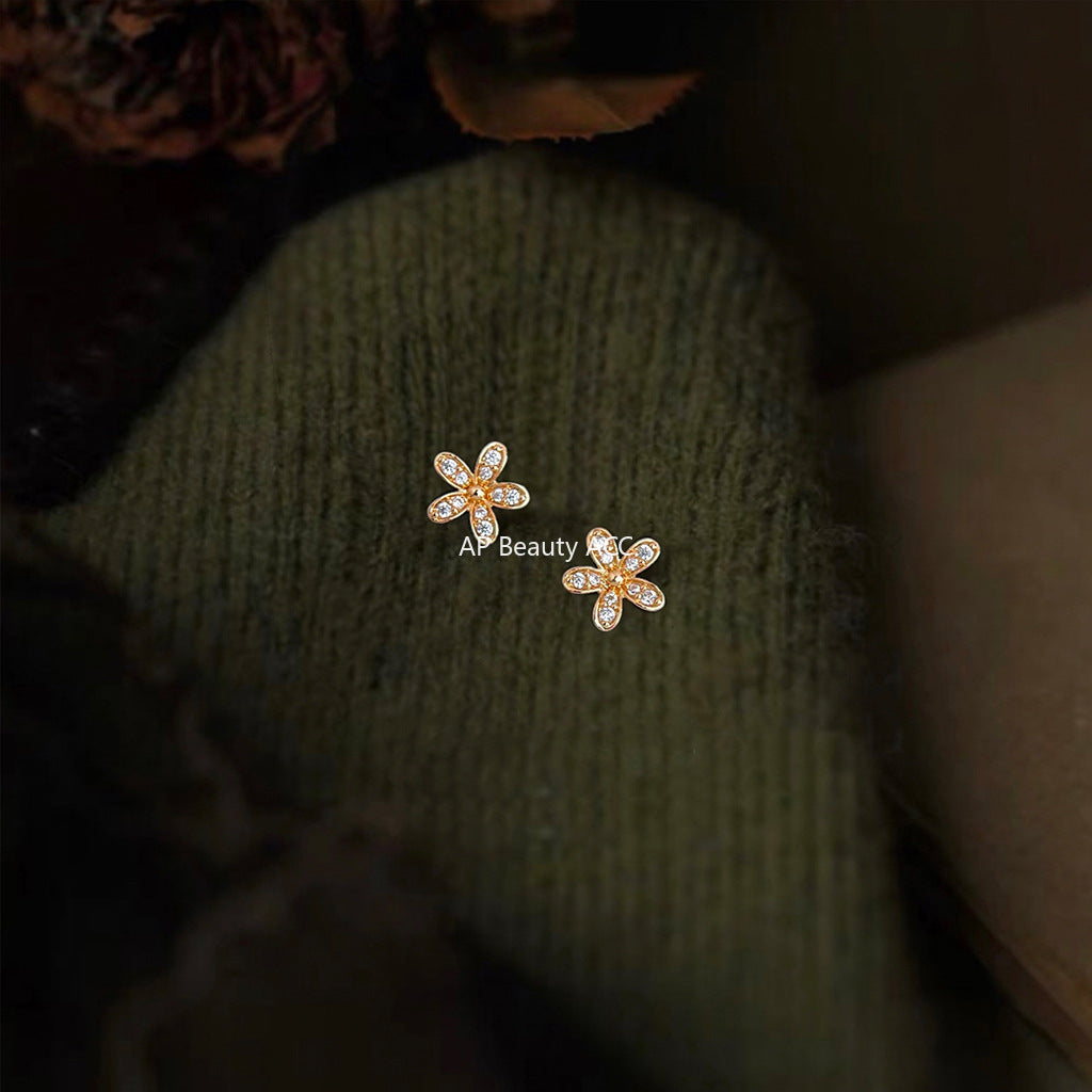 A廠-微鑲鋯石迷你版925銀針小花耳環 清新甜美簡約通勤百搭新款耳飾「6928」25.10-3