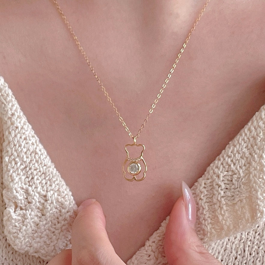 F廠-韓國韓版925純銀小熊鋯石項鍊簡約氣質ins網紅小紅書項鍊「B1370」25.08-3