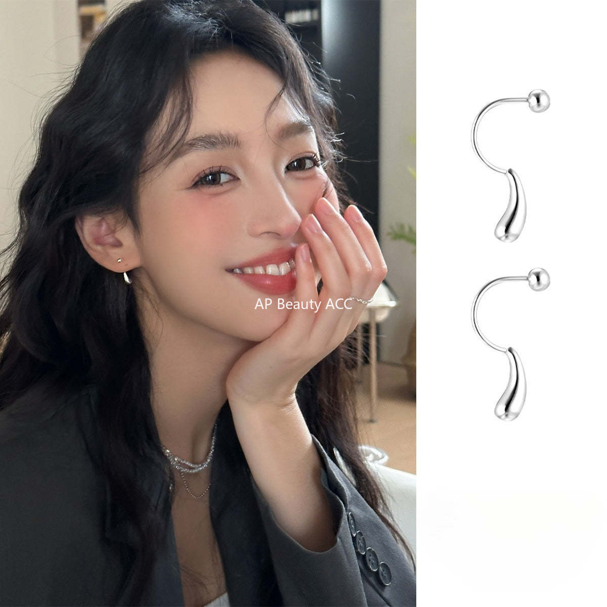 C廠-S99純銀水滴耳釘女簡約小眾設計高級感時尚耳環輕奢百搭個性耳飾「EH-3953」25.10-4