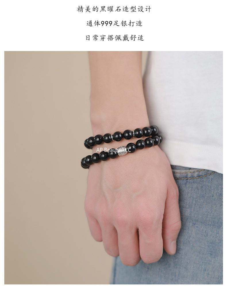 D廠-S999足銀簡約黑曜石手串女幾何氣質獨特時尚文藝送禮手飾批發「YC5148SL_1」25.10-5