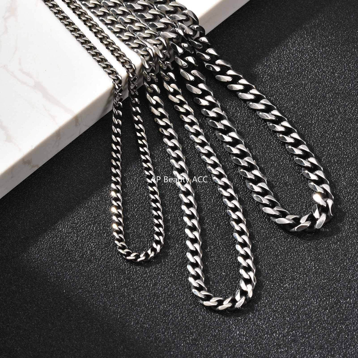 G廠-不鏽鋼街頭鬆弛感六面磨鏈項鍊時尚達人日常疊戴復古灰色「NC-529」25.10-5