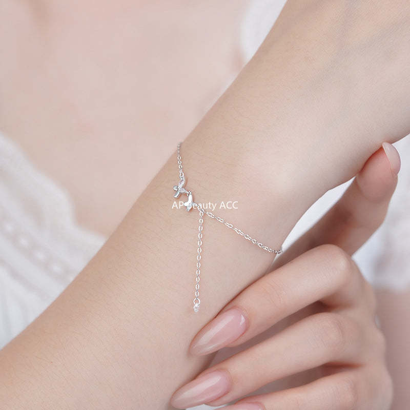 D廠-S925純銀清新蝴蝶結流蘇手鍊甜美風可愛百搭氣質休閒小眾手飾「YC5115SL_1」25.10-5