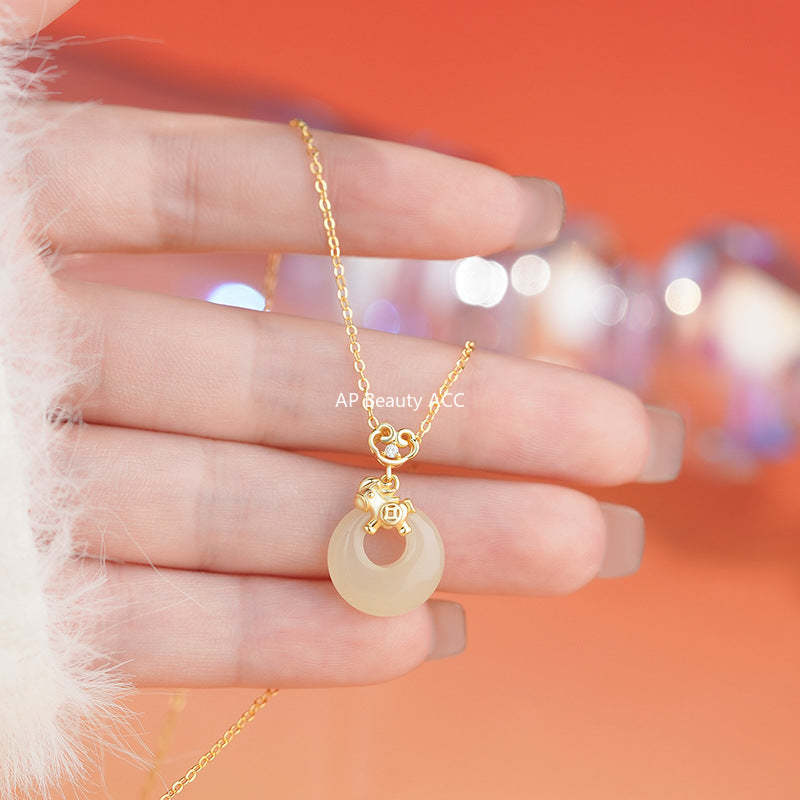 D廠-原創S999足銀馬上有錢平安扣項鍊女本命年復古福氣鎖骨鏈「YC3540N_1」25.10-5