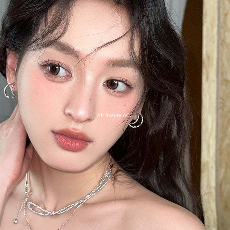 C廠-小眾設計冷淡風細閃鋯石銀針耳釘女高級感百搭疊戴風雙層秋冬耳飾「EH-4121」25.10-5