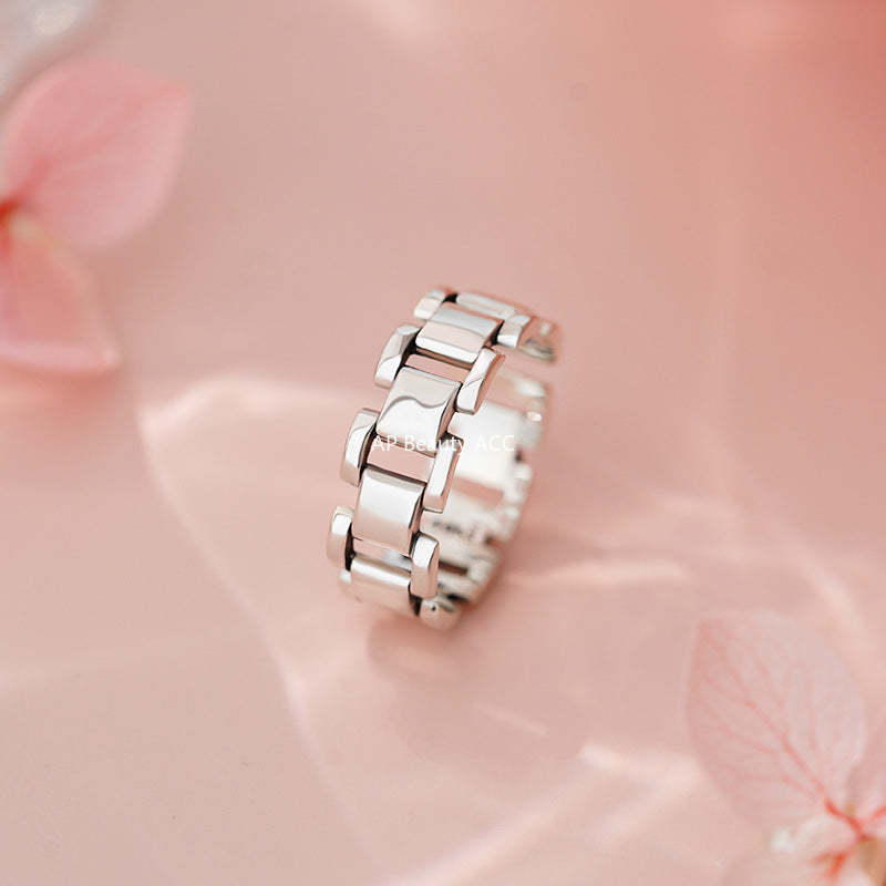 D廠-S925純銀錶鍊戒指重工簡約設計感幾何復古個性做舊手飾「YC5193R_1」25.10-5