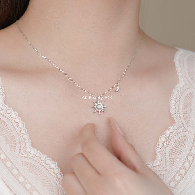 D廠-S925純銀八芒星月亮項鍊炫彩夢幻復古歐美精緻小眾鎖骨鏈批發「YC1445N_1」25.10-5