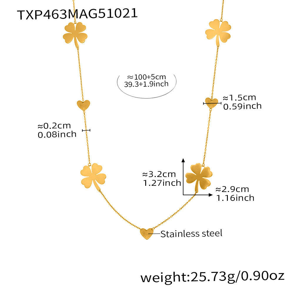 B廠-不鏽鋼愛心四葉草耳環戒指毛衣鏈飾品套裝鍍18k真金不掉色「TXP463」25.10-5