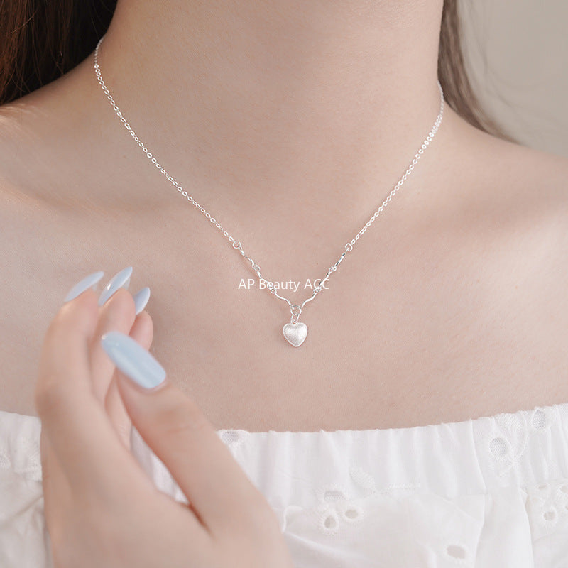 D廠-S999足銀輕奢愛心拉絲項鍊女甜美小眾文藝溫柔精美氣質鎖骨鏈「YC2194N_1」25.10-2