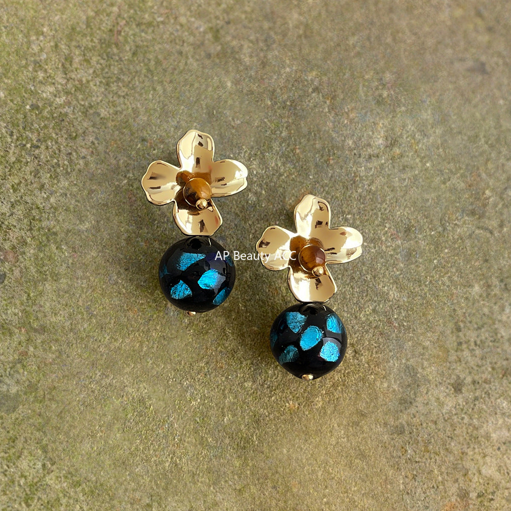 A廠-原創設計文藝復古手工琉璃耳環中古風新款工廠耳環高級感耳釘「6926」25.10-3