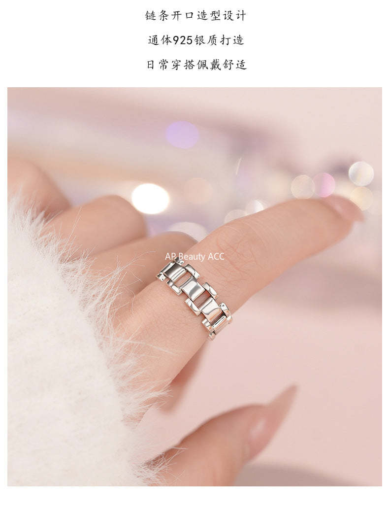D廠-S925純銀錶鍊戒指重工簡約設計感幾何復古個性做舊手飾「YC5193R_1」25.10-5