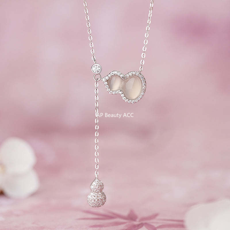 D廠-S925純銀葫蘆玉髓流蘇項鍊簡約百搭高級吊墜新中式鎖骨鏈批發「YC2023N_1」25.10-5