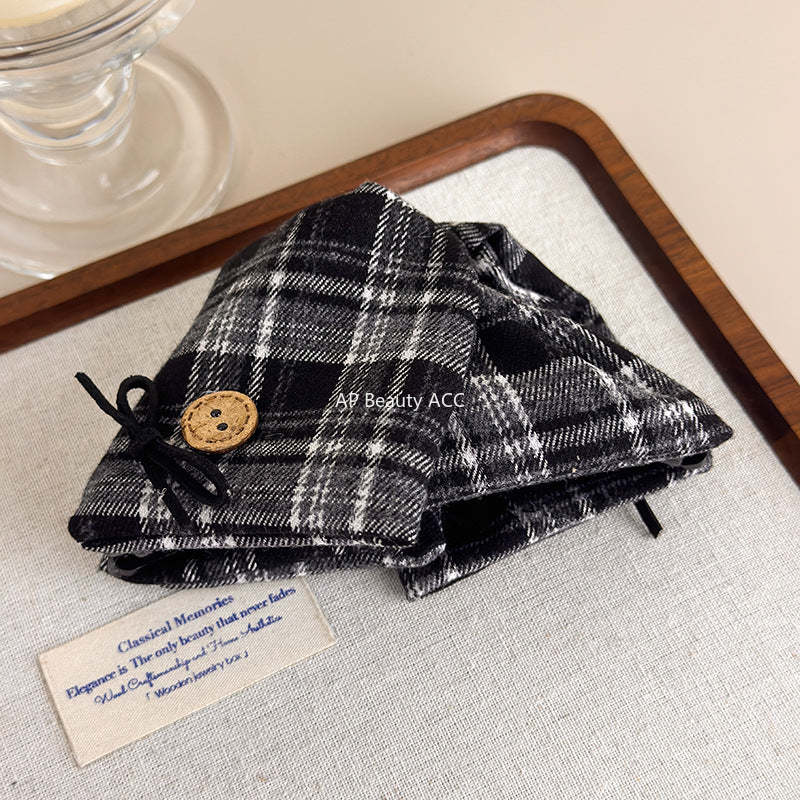 E廠-韓系ins蝴蝶結格紋抓夾女2025新款大號復古髮夾後腦勺盤髮鯊魚夾「27613」25.10-5