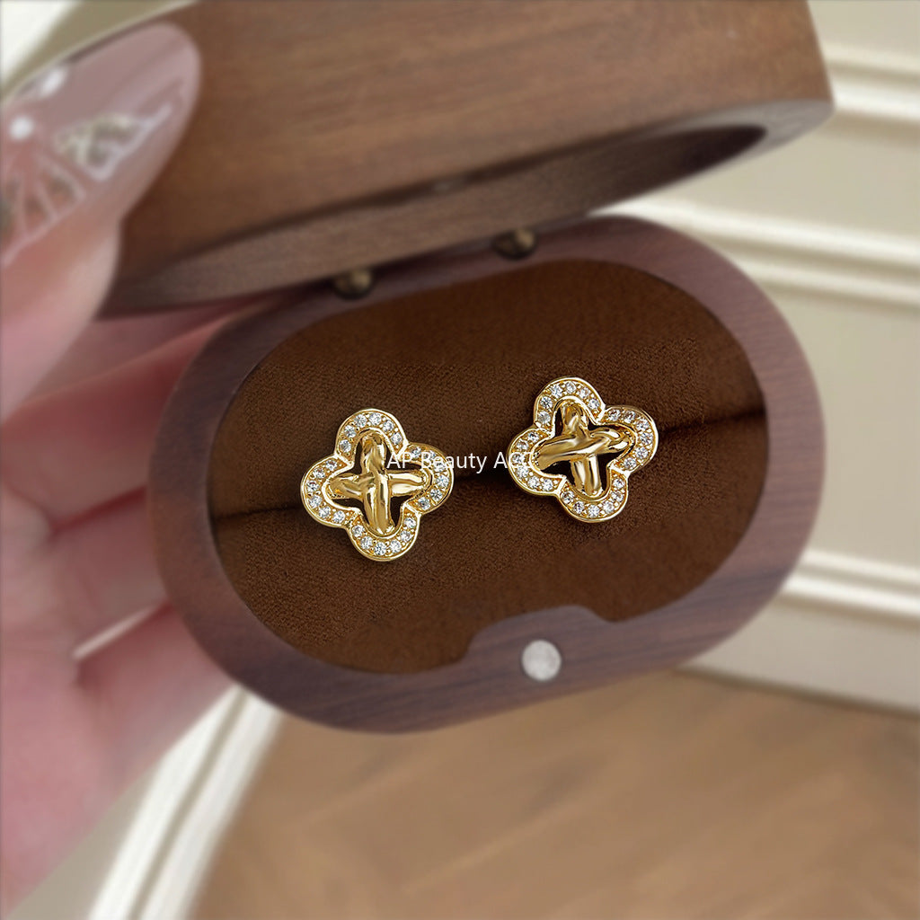 A廠-時尚高級感微鑲鋯石925銀針幾何輕奢風老錢新耳飾工廠耳環 飾品「6879」25.10-1