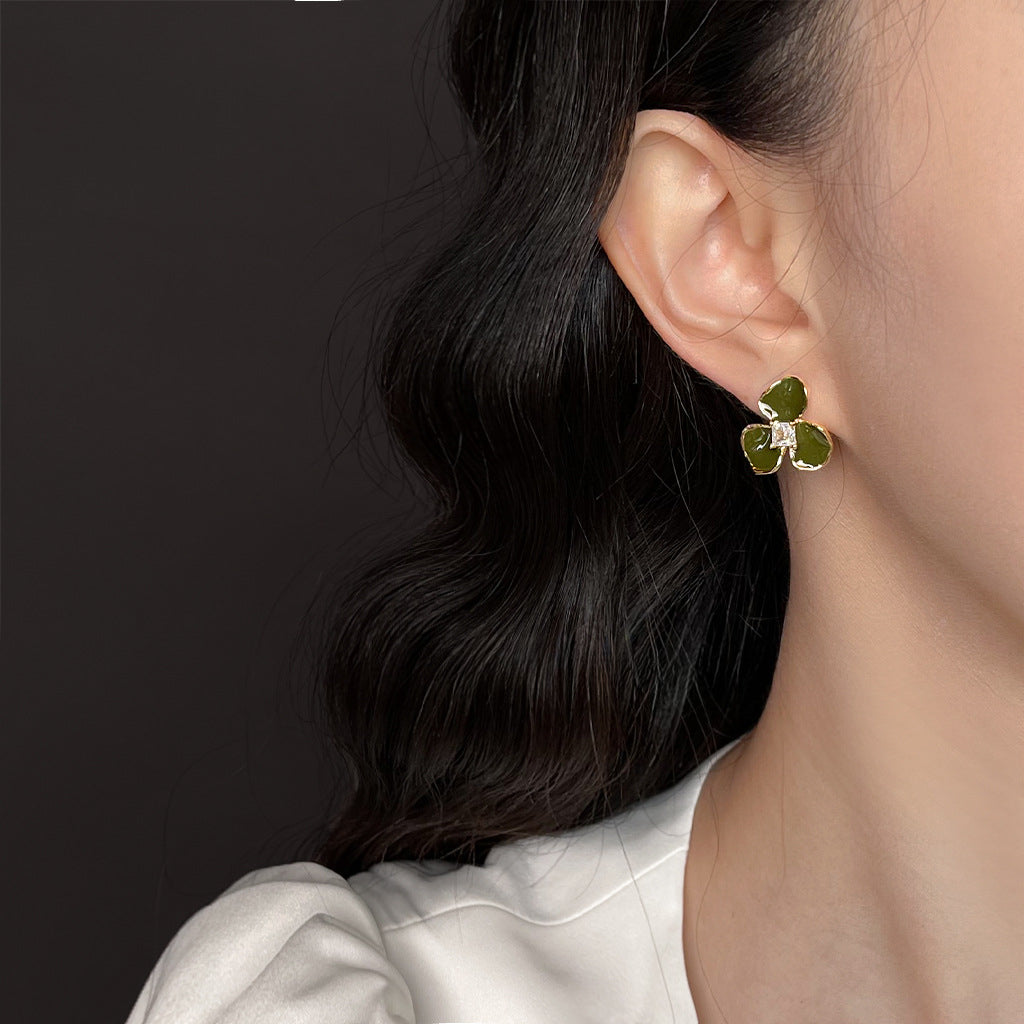 A廠-森系甜美微鑲鋯石橄欖綠耳釘合集 幾何花朵耳飾氣質爆款耳環「ES0603G」25.06-3