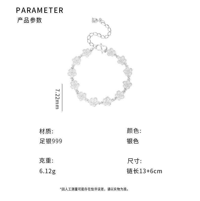 D廠-S999足銀花朵手鍊小清新設計感高級清新森系仙女精美手飾批發「YC4589SL_1」25.10-5