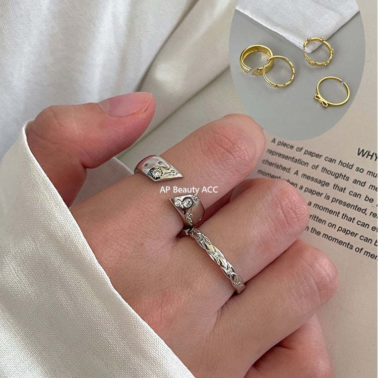 C廠-小眾高級感菱格紋純銀鋯石戒指輕奢冷淡風時尚氣質玫瑰花森系指環「JZ-0712」25.10-5