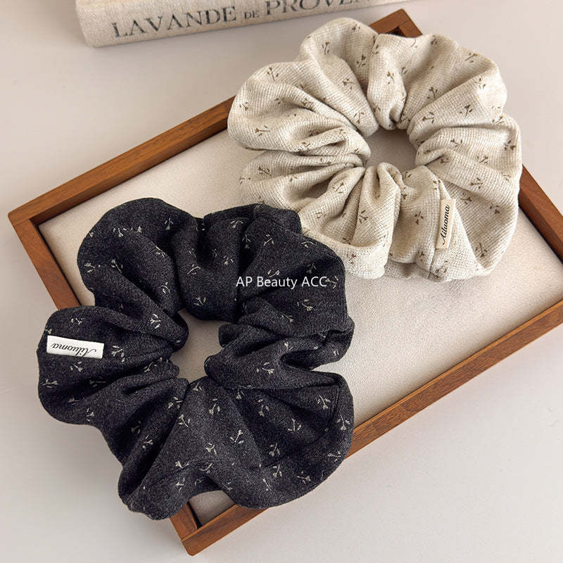 E廠-韓系小碎花針織大腸髮圈高級感印花髮繩復古氣質馬尾皮筋頭繩頭花「27618」25.10-5