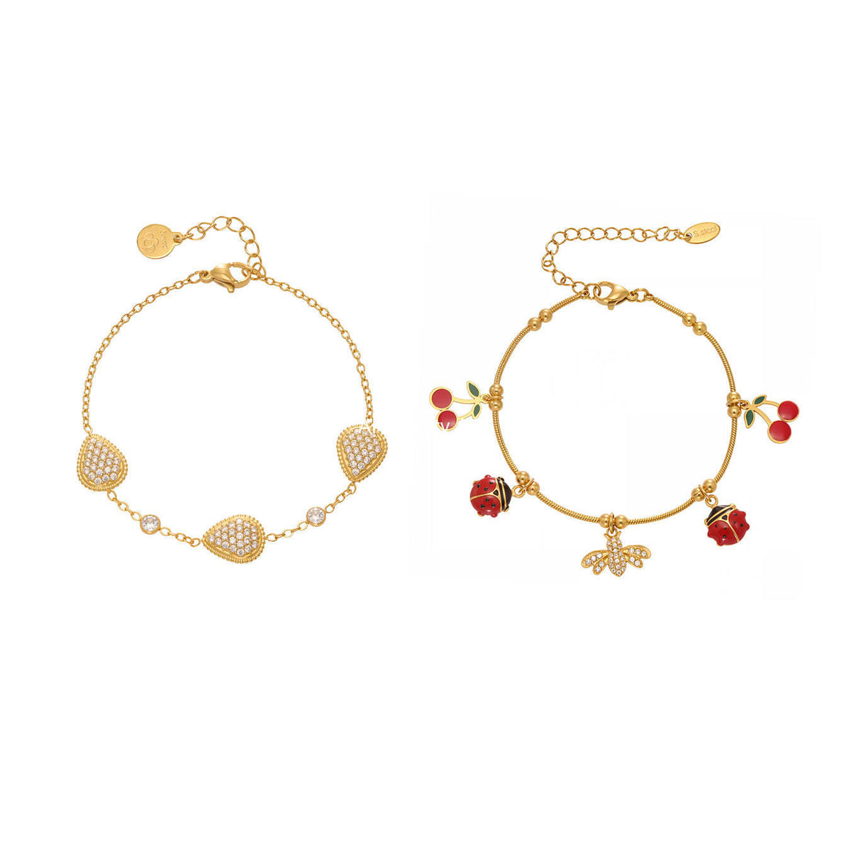 B廠-超閃5A鋯石蜜蜂昆蟲DIY多吊墜手鍊可愛櫻桃不鏽鋼材質飾品「E130-E160」25.10-5