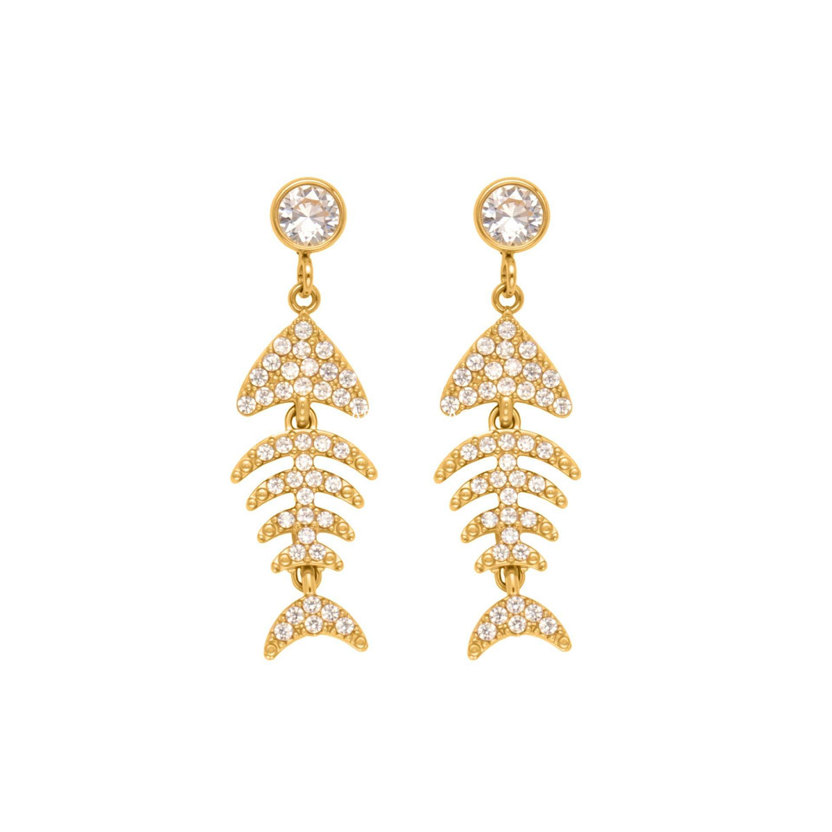 B廠-跨境新款魚骨造型滿鑽鋯石超閃耳環不鏽鋼鍍18k真金不掉色「F1123-F983」25.10-5