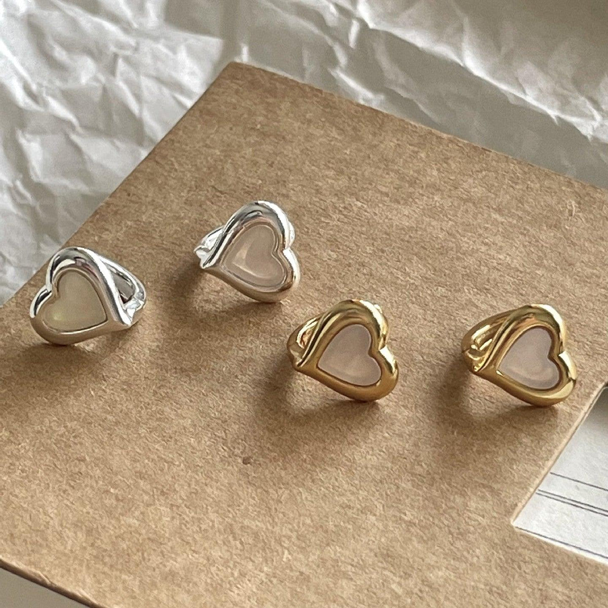 F廠-韓國韓版925純銀蝴蝶結貝殼愛心耳釘耳環簡約氣質百搭ins「C1385」25.04-1