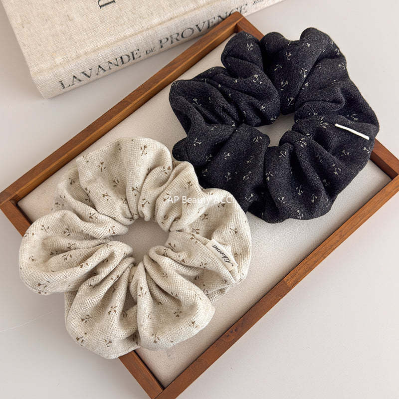 E廠-韓系小碎花針織大腸髮圈高級感印花髮繩復古氣質馬尾皮筋頭繩頭花「27618」25.10-5