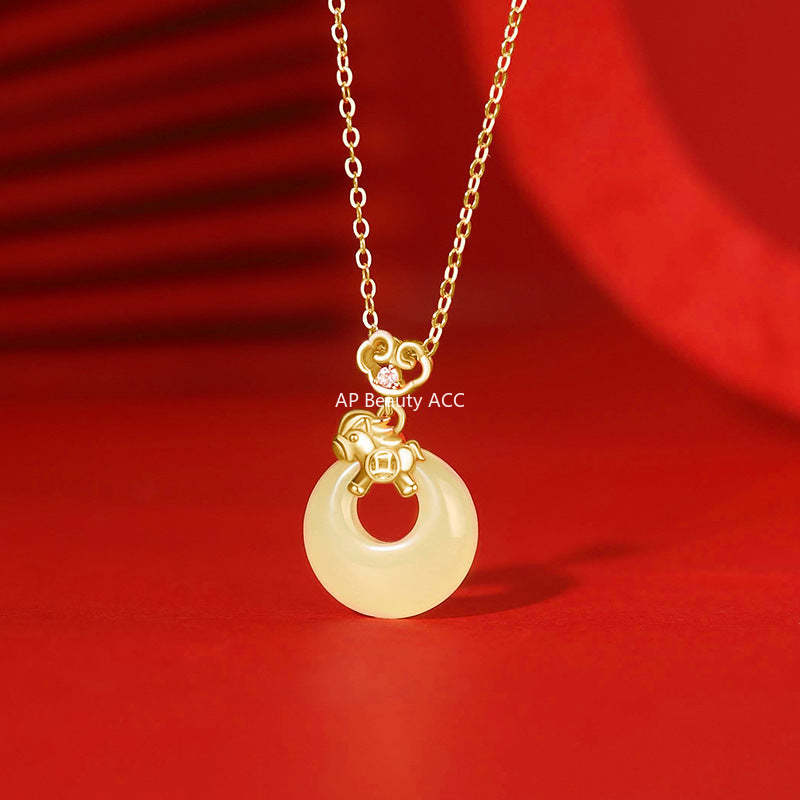 D廠-原創S999足銀馬上有錢平安扣項鍊女本命年復古福氣鎖骨鏈「YC3540N_1」25.10-5