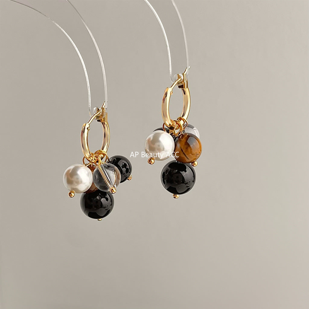 A廠-虎眼石重工質感幾何圓形文藝復古美拉德風新款手工耳飾工廠耳環女「6464」25.10-3