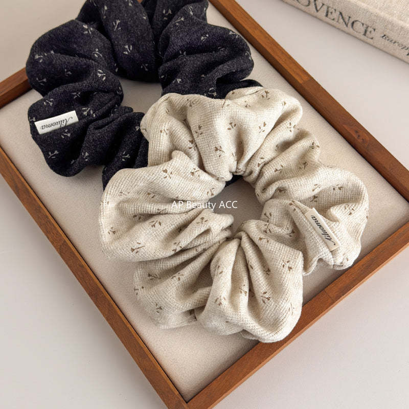 E廠-韓系小碎花針織大腸髮圈高級感印花髮繩復古氣質馬尾皮筋頭繩頭花「27618」25.10-5