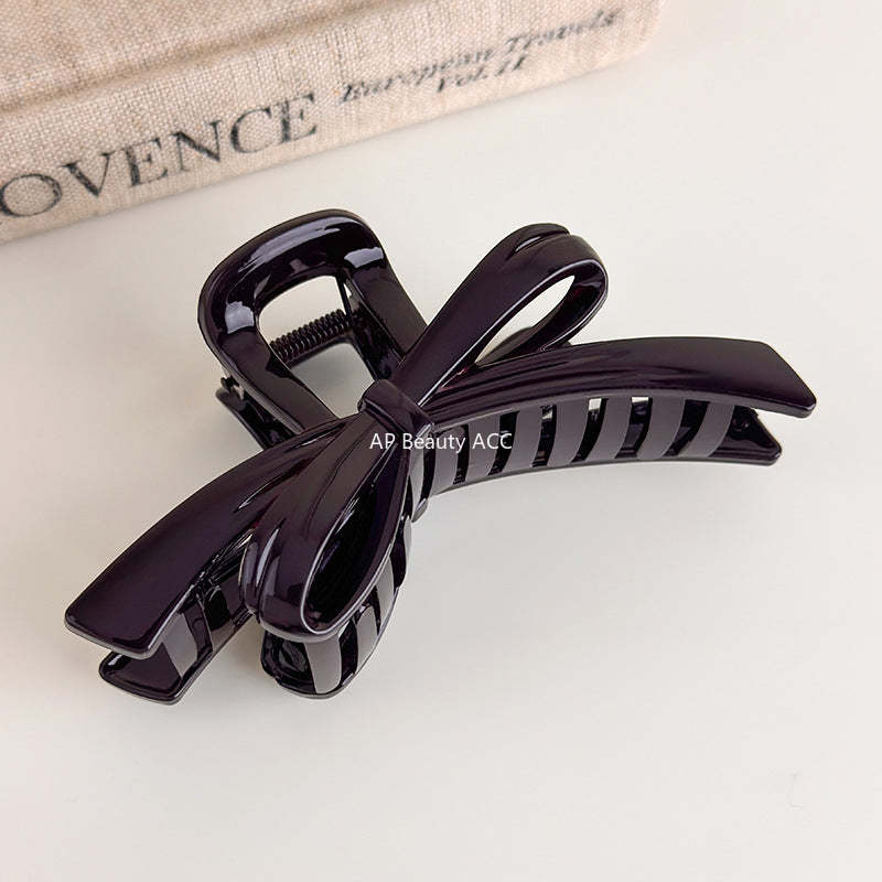 E廠-巧克力棕色蝴蝶結抓夾女2025新款高級感後腦勺髮夾盤髮鯊魚夾髮飾「27614」25.10-5