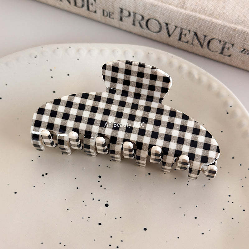 E廠-新款醋酸簡約格紋抓夾氣質簡約髮夾盤髮鯊魚夾百搭日常高級感髮飾「27612」25.10-5