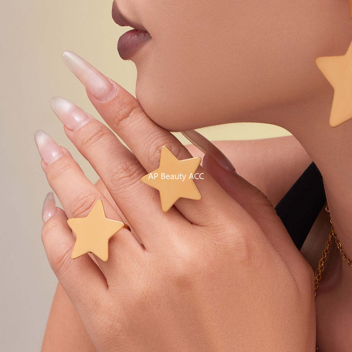 B廠-法式浪漫自然星星形狀戒指耳環毛衣項鍊套裝不鏽鋼鍍18k金「TXP457」25.10-5