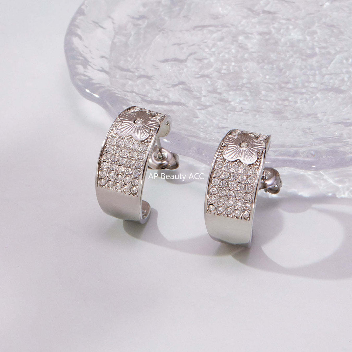 B廠-新款中古風滿鑽C型花點鋯石耳環不鏽鋼鍍18k金跨境珠寶首飾「F954-F983」25.10-5