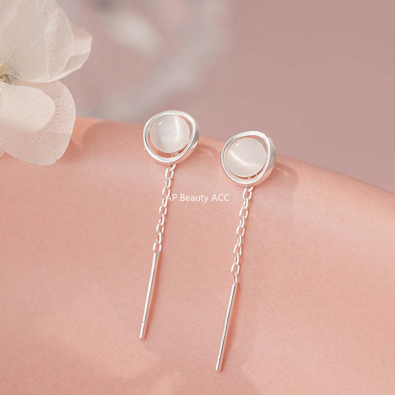 D廠-S999足銀輕奢圓環貓眼石耳線女高級感百搭可愛甜美耳環「YC8417E」25.10-5