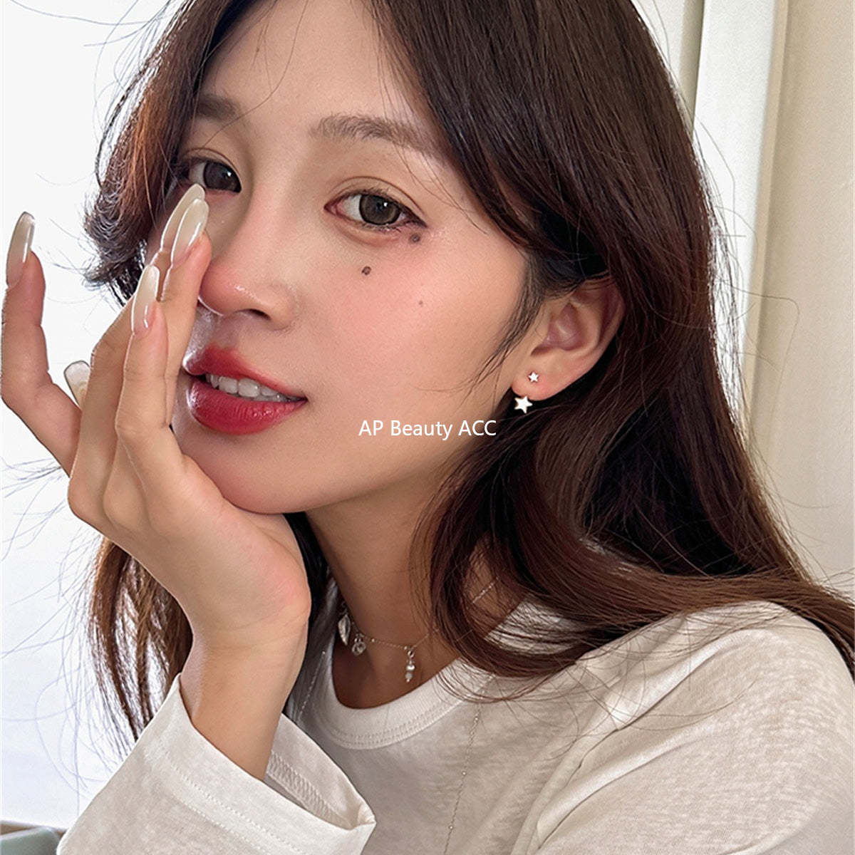 C廠-ins簡約風星星後掛式耳釘女清新設計高級感銀針鋯石耳環甜美耳飾「EH-4172」25.10-4
