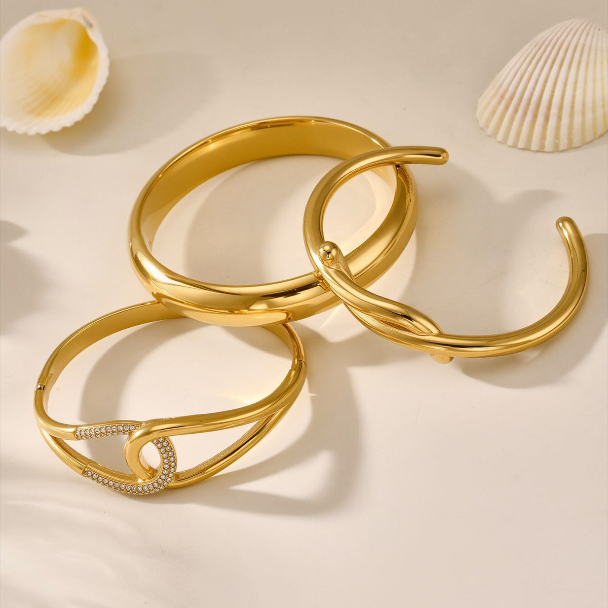 B廠-歐美簡約設計感不鏽鋼雙環卡扣鋯石手鐲女18k鍍真金不掉色「Z460」25.07-2