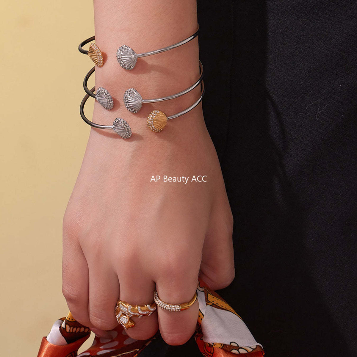 B廠-超閃5A鋯石鋼珠開口彈力繩手鐲不鏽鋼材質鍍18k真金不掉色「Z503-Z504-Z505」25.10-5