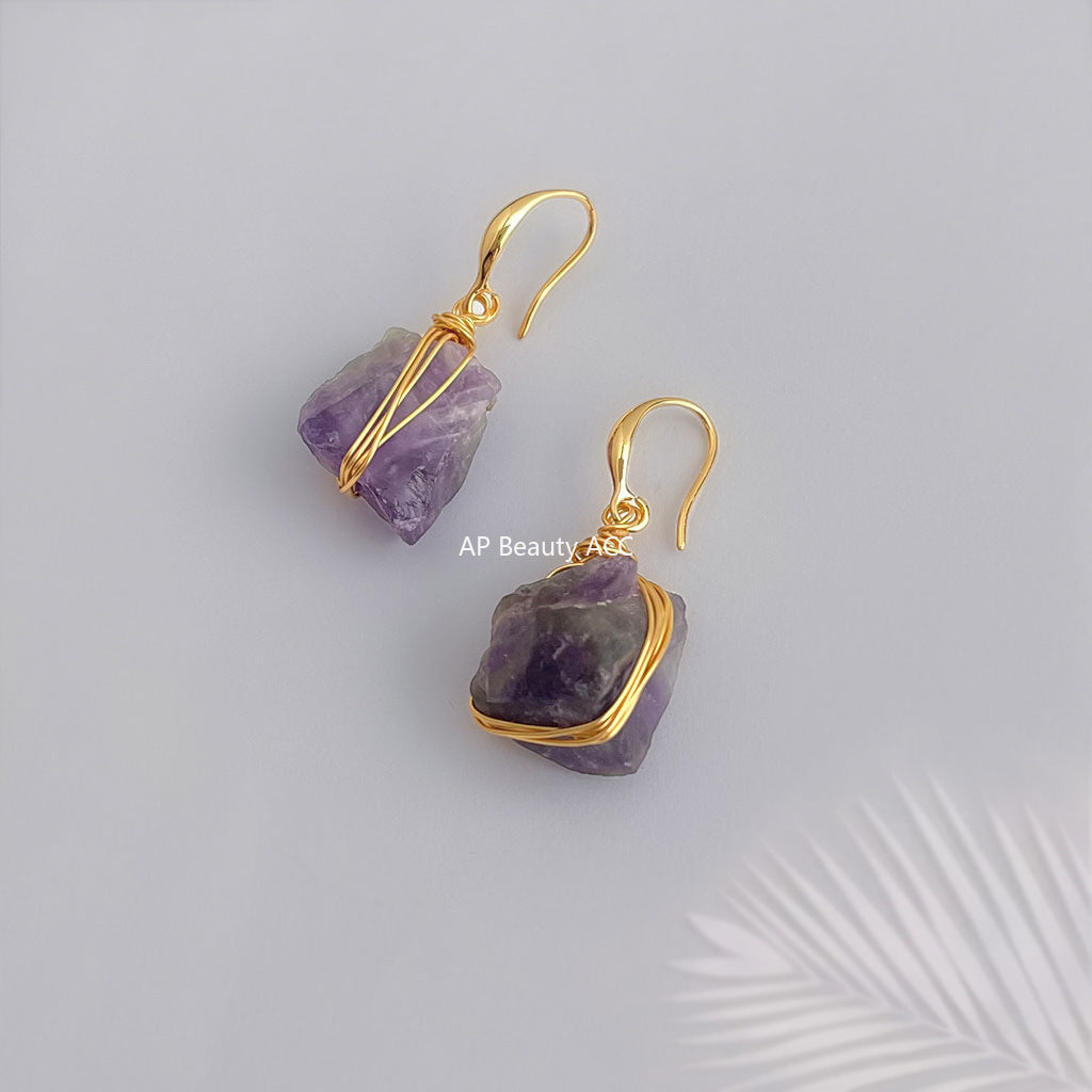 A廠-紫晶石天然石碎石耳環清冷感時尚高級感新中式手工耳飾「6892」25.10-2