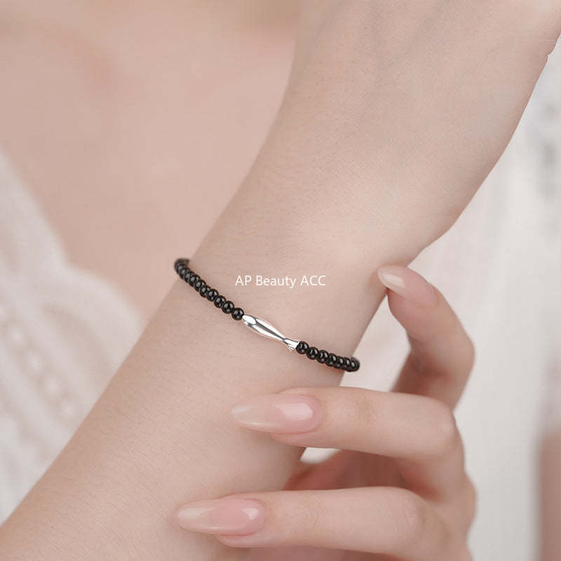 D廠-S999足銀小魚黑瑪瑙手鍊個性創意可愛ins韓風溫柔手飾批發「YC5314SL_1」25.10-5